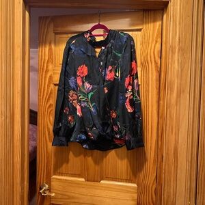 INC International Concepts Black Floral Blouse